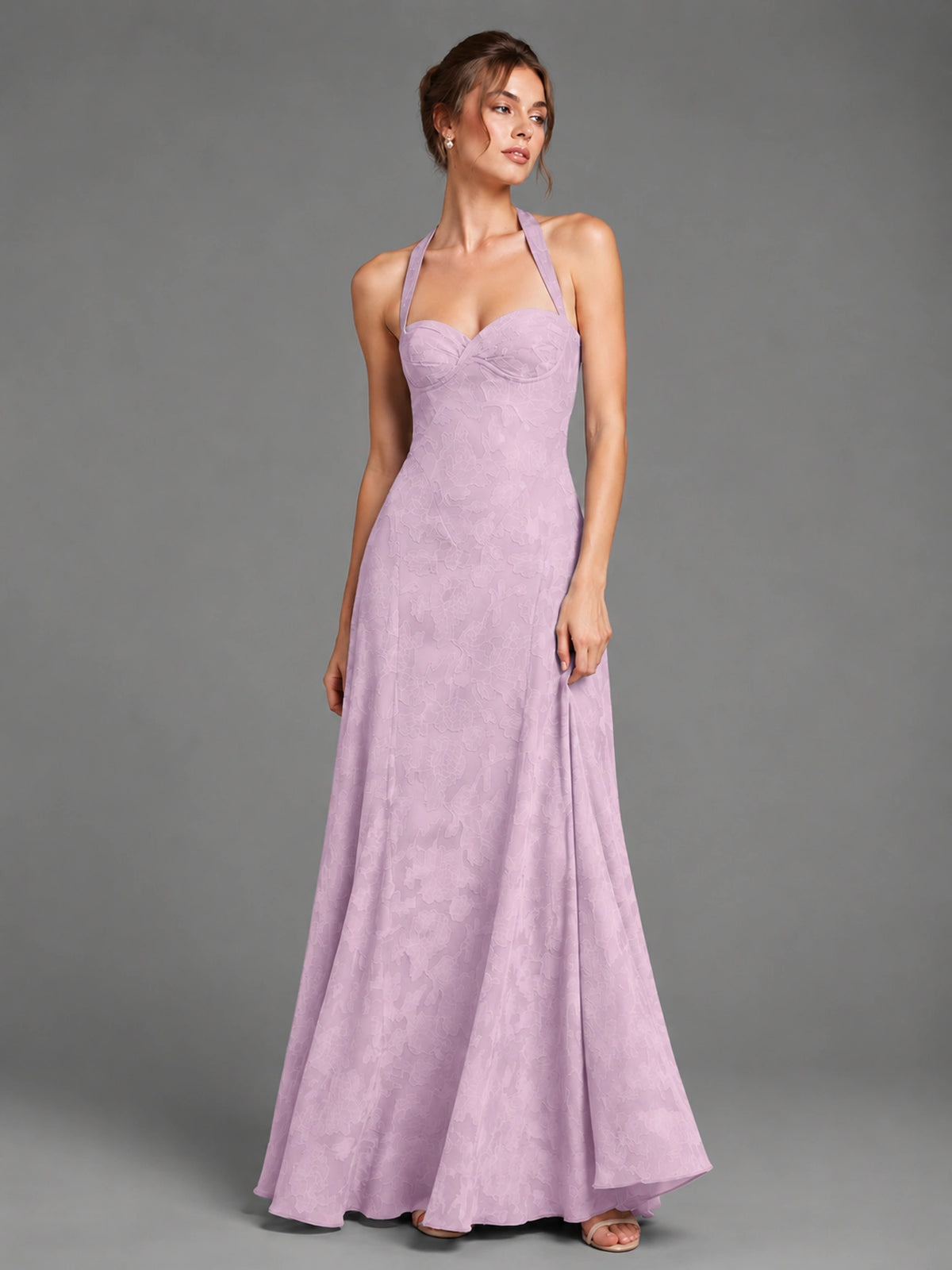 A-Line Halter Floral Chiffon Maxi Dress