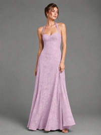 A-Line Halter Floral Chiffon Maxi Dress