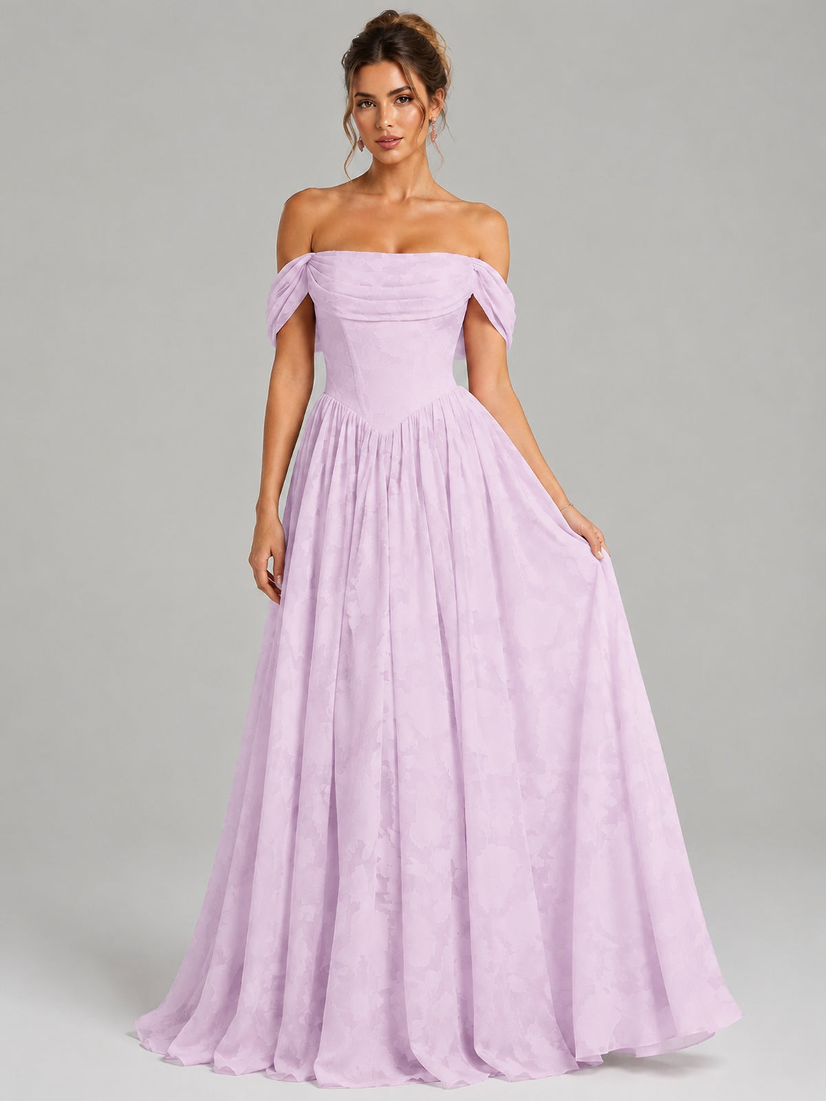 Off Shoulder Jacquard A-Line Maxi Dress