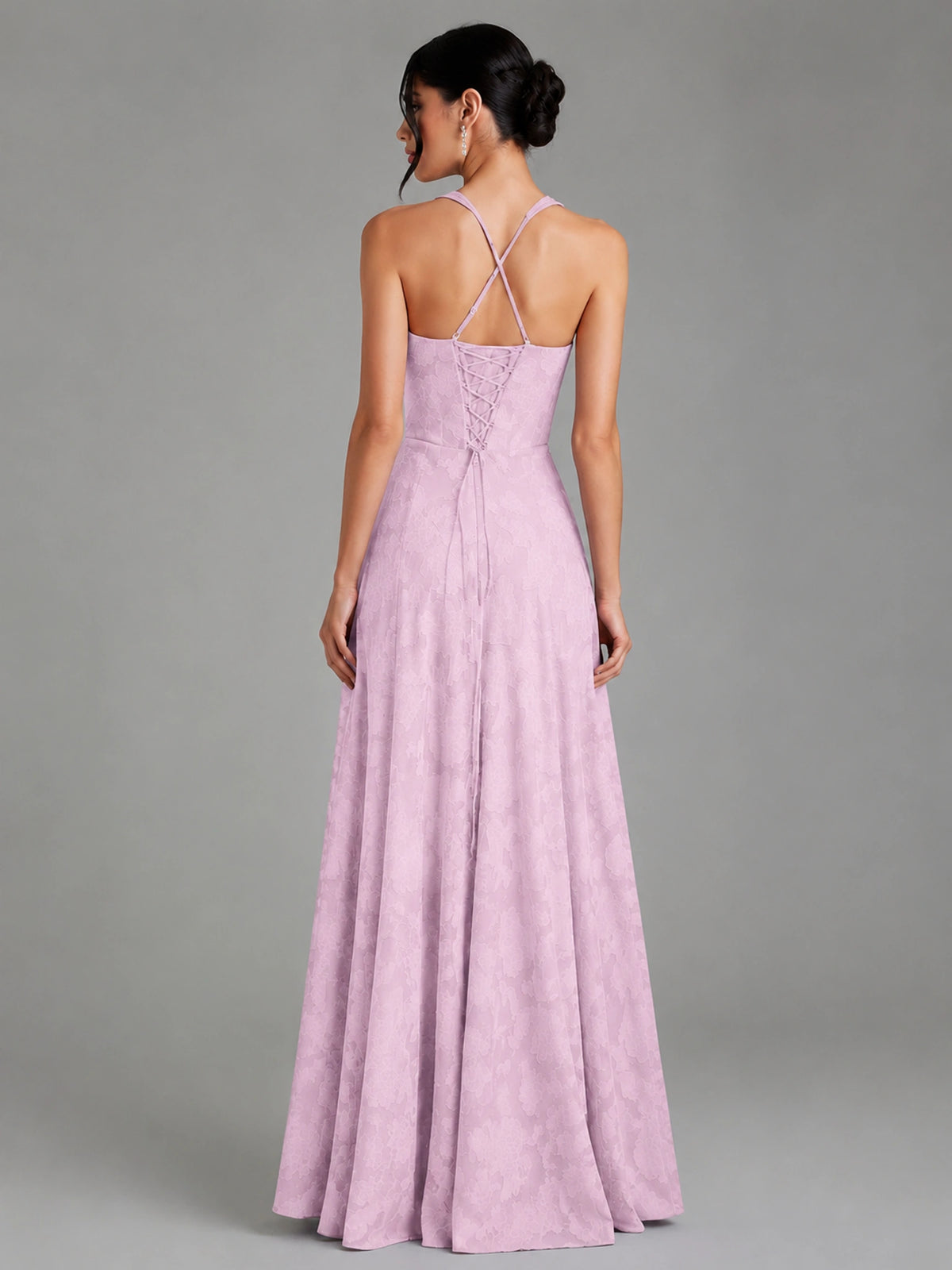 A-Line Halter Floral Chiffon Maxi Dress