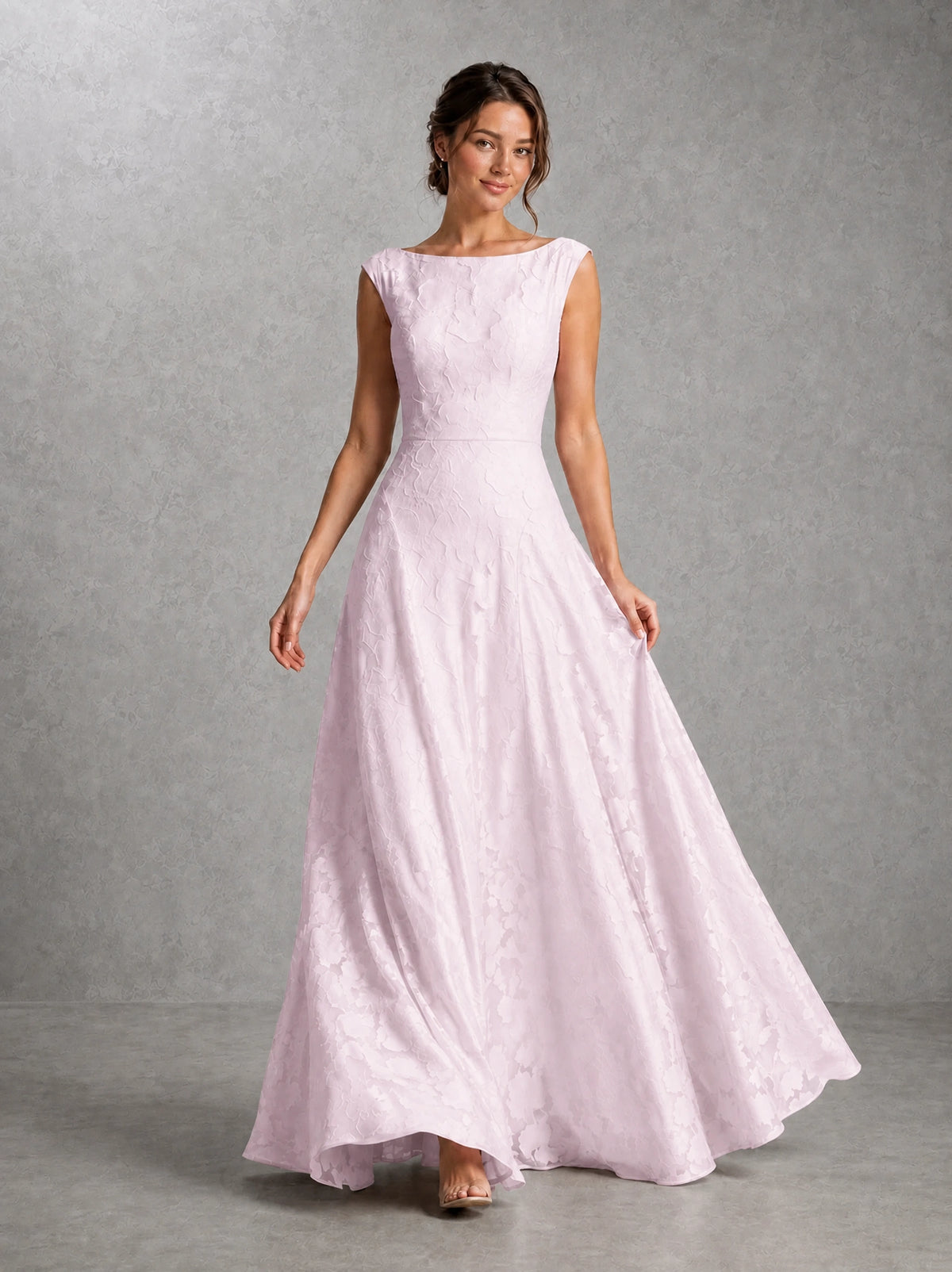 Blush Pink Lace Applique A-Line Bridesmaid Dress