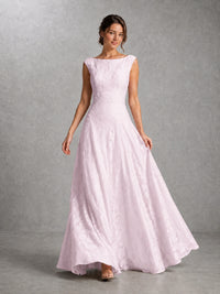 Blush Pink Lace Applique A-Line Bridesmaid Dress