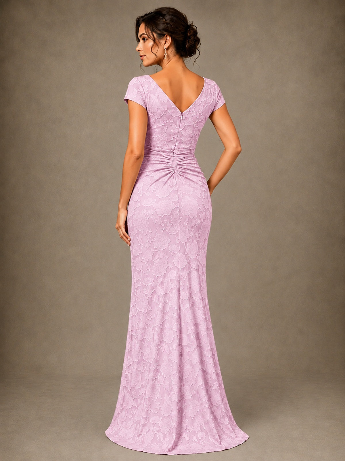 V-Neck Floral Jacquard Mother of the Bride Dress with Slit