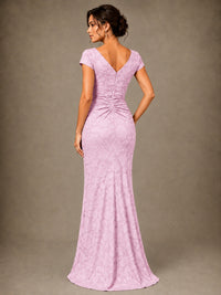 V-Neck Floral Jacquard Mother of the Bride Dress with Slit