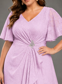 Jacquard Chiffon A-Line V-Neck High-Low Mother of the Bride Dress