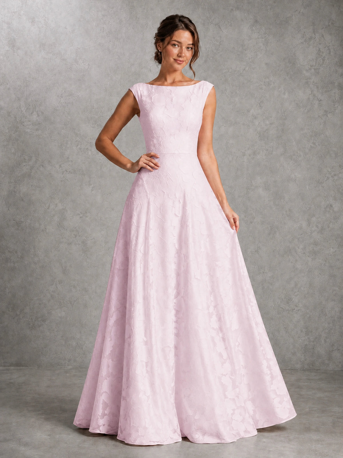 Blush Pink Lace Applique A-Line Bridesmaid Dress