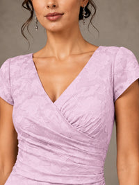 V-Neck Floral Jacquard Mother of the Bride Dress with Slit
