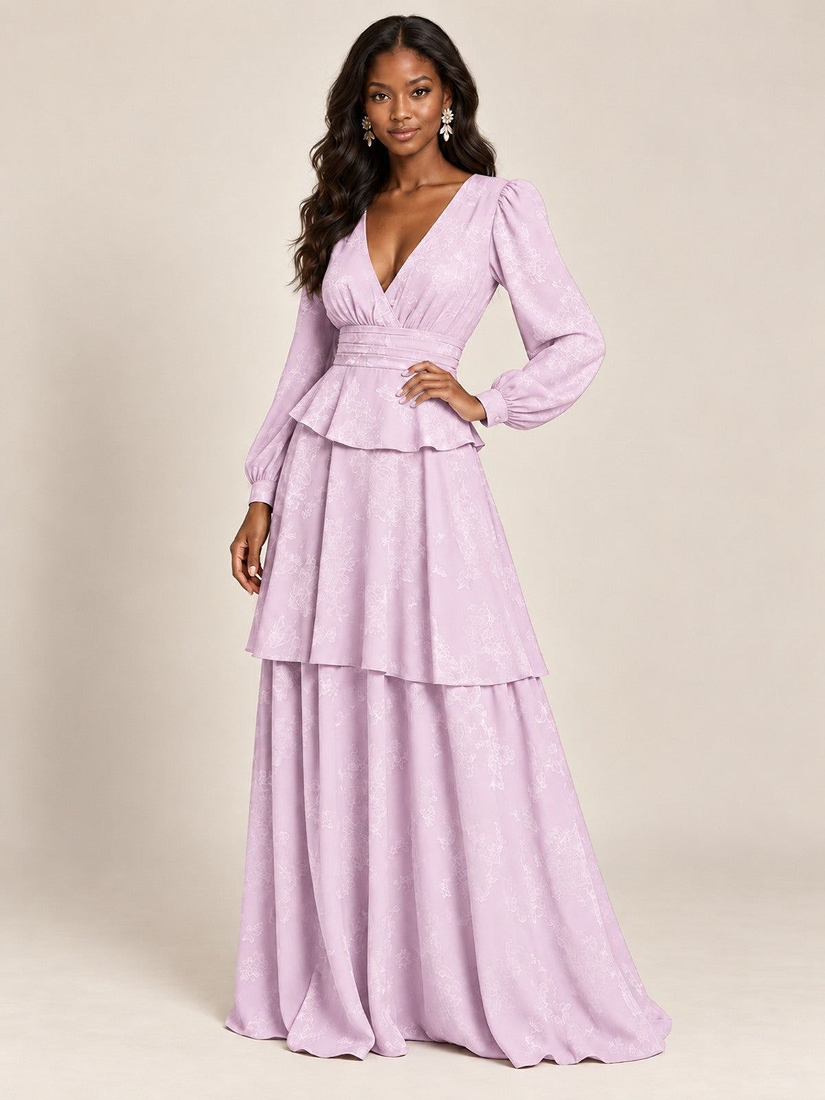 Blush Pink Floral Long Sleeve Maxi Dress