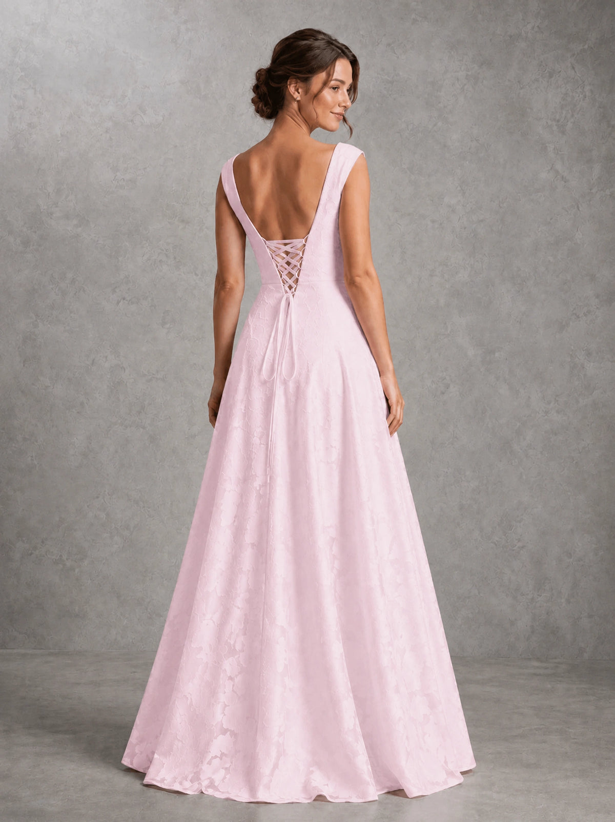Blush Pink Lace Applique A-Line Bridesmaid Dress
