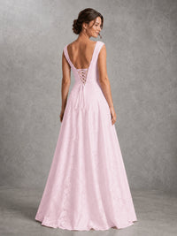 Blush Pink Lace Applique A-Line Bridesmaid Dress