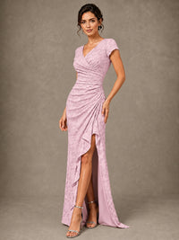 V-Neck Floral Jacquard Mother of the Bride Dress with Slit