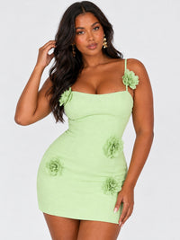 Sage Green 3D Floral Applique Bodycon Mini Dress