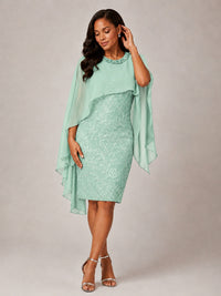 Floral Sheath Mother of the Bride Dress with Cape Overlay
