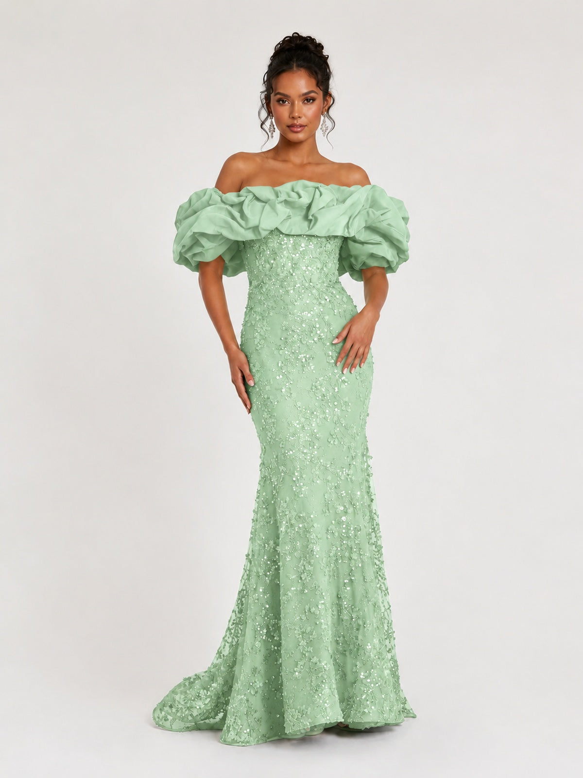 Sequin Off-Shoulder Ruffle Mermaid Prom Dress