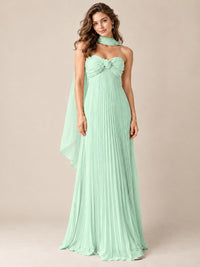 Sweetheart Neckline Pleated Prom Dress Strapless A-line Formal Dress with Flowy Scarf