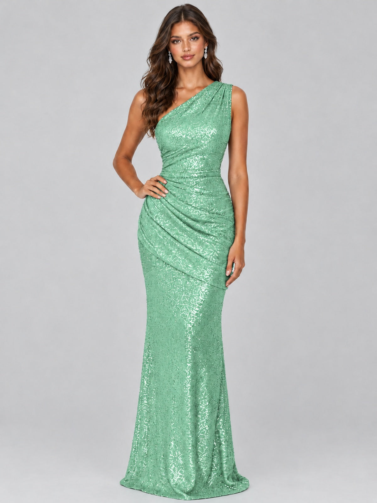 Sequin Mermaid One Shoulder Prom Dress Long formal Gown