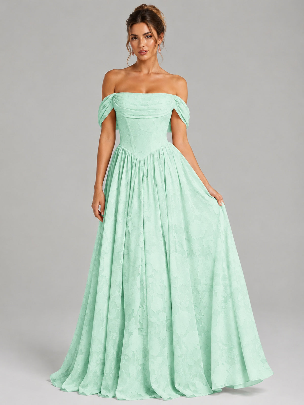 Off Shoulder Jacquard A-Line Maxi Dress