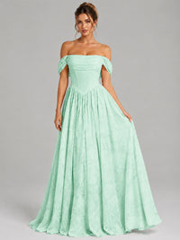 Off Shoulder Jacquard A-Line Maxi Dress