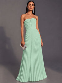 Mint Green Strapless Pleated Satin Prom Dress Long Formal Gown Evening Dress