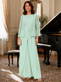 Elegant 3-Piece Chiffon Mother of the Bride Pantsuit with Floral Applique Jacket