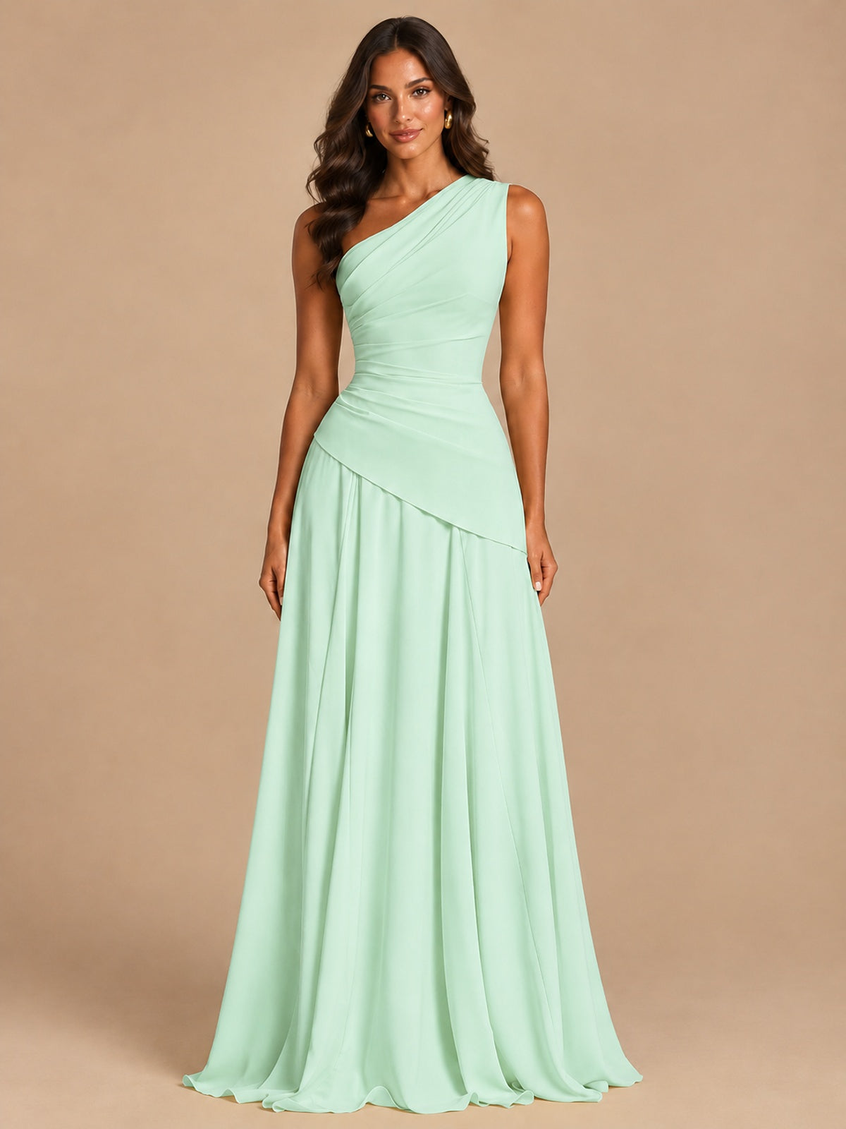 One Shoulder Prom Dress A-line Ruched Women Wedding Formal Gowns