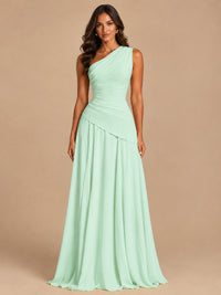 One Shoulder Prom Dress A-line Ruched Women Wedding Formal Gowns