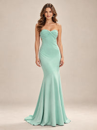 Light Blue Strapless Sweetheart Mermaid Prom Dress with Pleated Bodice