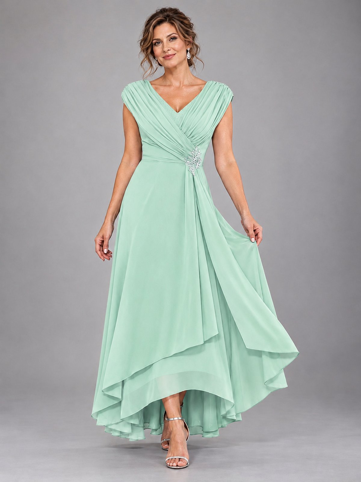 Cap Sleeve Chiffon A-Line Mother of the Bride Dress
