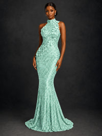Sparkly Sequin High Neck Mermaid Prom Dress