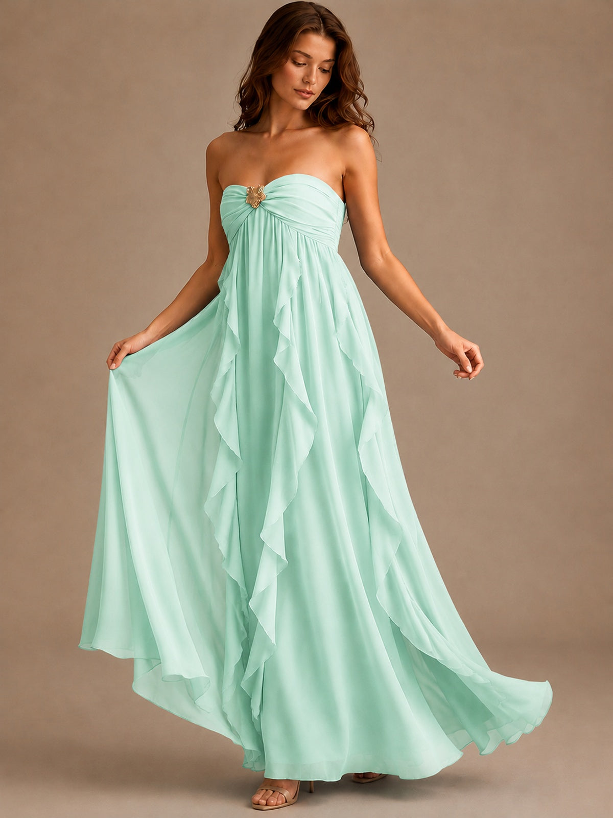 Srapless Sweetheart Chiffon Prom Dress Ruffle Formal Evening Gown