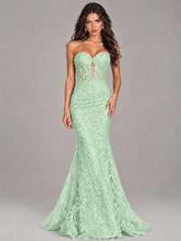 Strapless Corset Mermaid Prom Dress Lace Appliqué Formal Gown