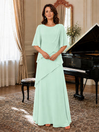 Asymmetric Draped Chiffon Mother of the Bride Dress with Flutter Sleeves