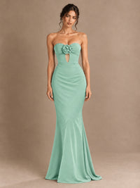 Emerald Green Strapless Mermaid Prom Dress with 3D Rose & Keyhole Cutout