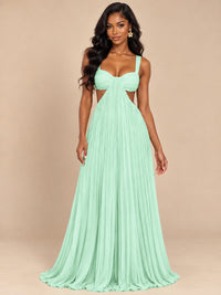 Butter Yellow Pleated Cutout Maxi Dress