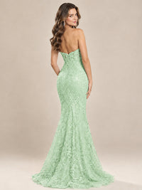 Strapless Corset Mermaid Prom Dress with Floral Lace Appliqué