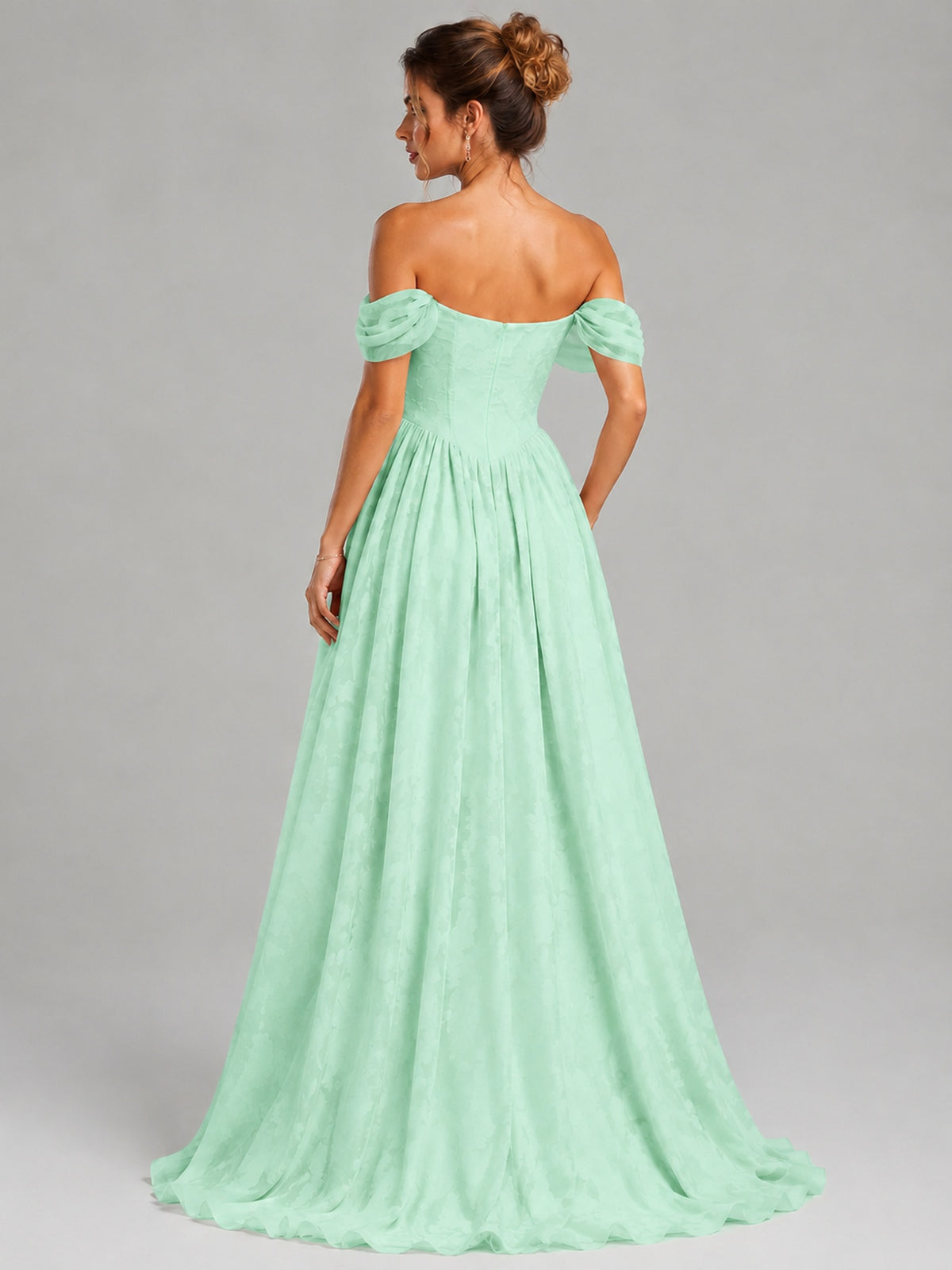 Off Shoulder Jacquard A-Line Maxi Dress