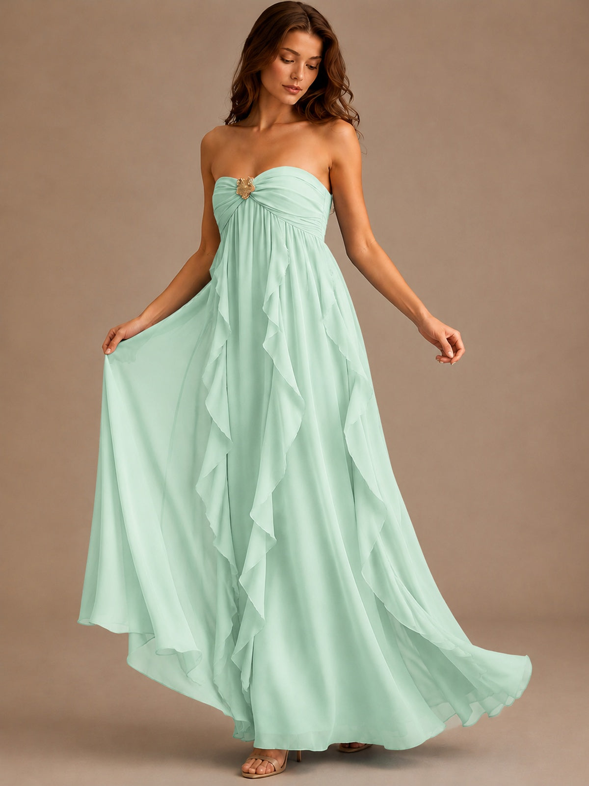 Srapless Sweetheart Chiffon Prom Dress Ruffle Formal Evening Gown