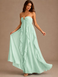 Srapless Sweetheart Chiffon Prom Dress Ruffle Formal Evening Gown
