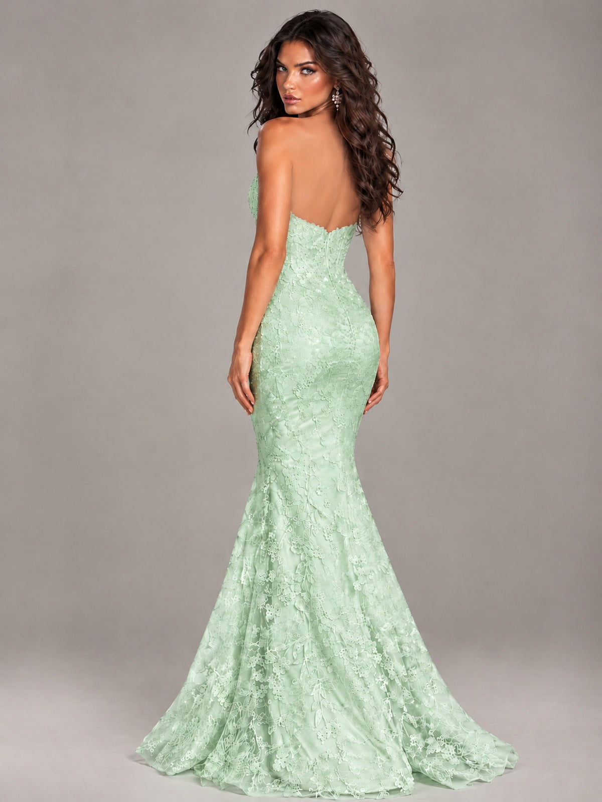 Strapless Corset Mermaid Prom Dress Lace Appliqué Formal Gown