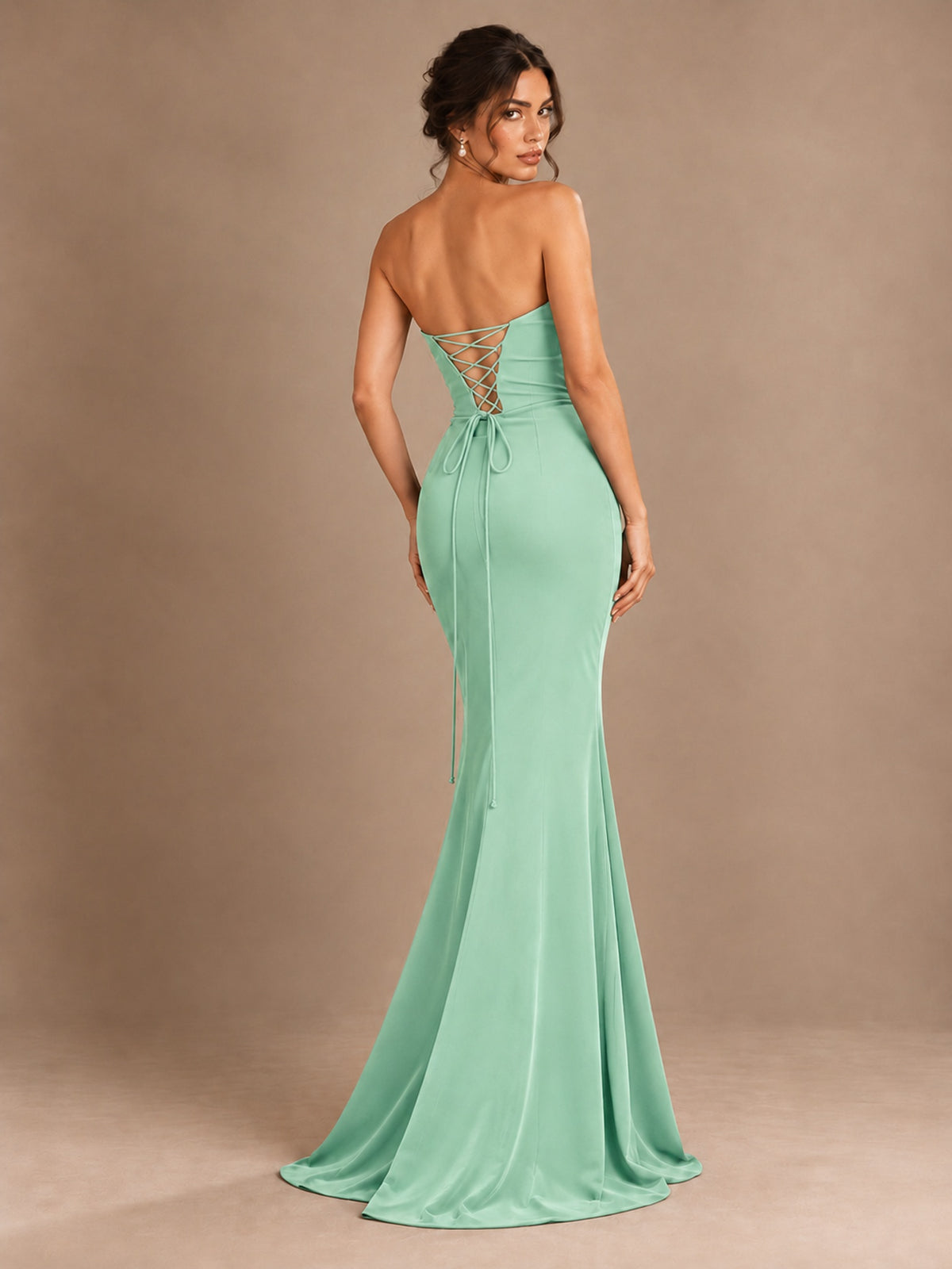 Emerald Green Strapless Mermaid Prom Dress with 3D Rose & Keyhole Cutout