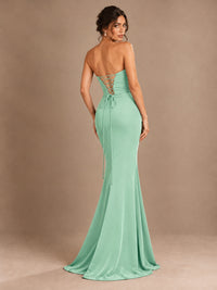 Emerald Green Strapless Mermaid Prom Dress with 3D Rose & Keyhole Cutout