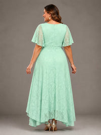 Jacquard Chiffon A-Line V-Neck High-Low Mother of the Bride Dress