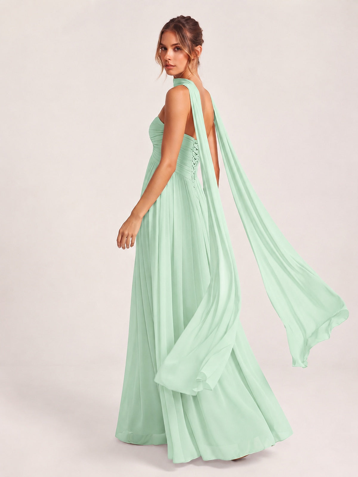 Strapless Ruched Chiffon Long Prom Dress with Scarf