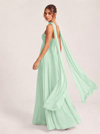 Strapless Ruched Chiffon Long Prom Dress with Scarf