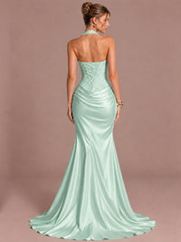 Sparkling Halter Corset Satin Mermaid Prom Dress