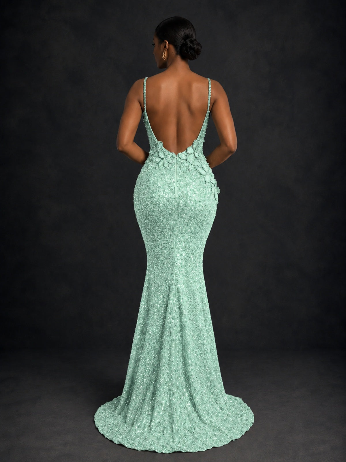 Sequin Mermaid Prom Dress with Floral Applique