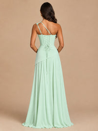 One Shoulder Prom Dress A-line Ruched Women Wedding Formal Gowns