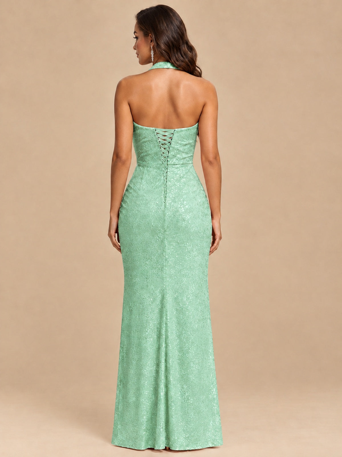 Halter V-Neck Sequin Mermaid Prom Dress with High Slit