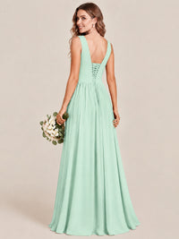 A-line Sleeveless Rucehd Chiffon Bridesmaid Dress with High Slit
