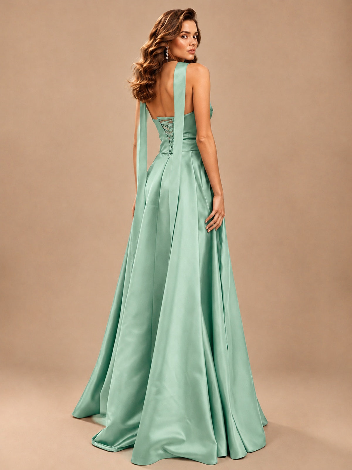 Strapless Prom Dress Side High Slit A-line Formal Dress with Scarf
